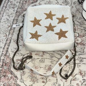 White and Gold Star Embellished Women's Bag